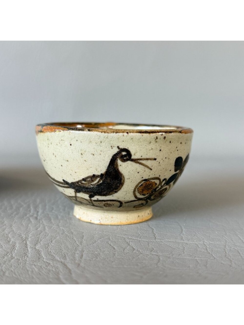 Vintage Tonala Mexico Studio Pottery Cup Saucer Set Signed S Lucas Bird 5.5" - Picture 12 of 16